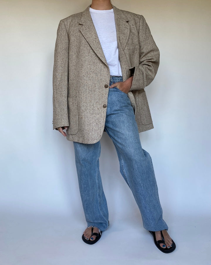 VINTAGE BEIGE FISHBONE BLAZER 3094