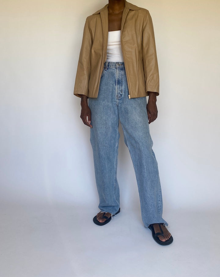VINTAGE BEIGE LEATHER JACKET 3702