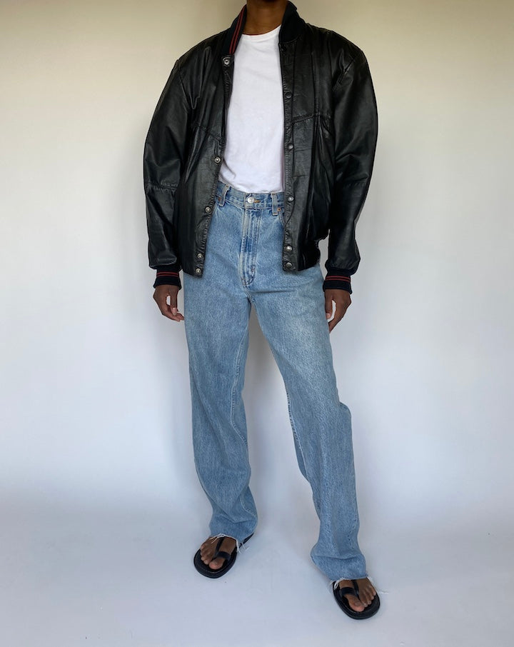 VINTAGE BLACK BOMBER LEATHER JACKET 3662