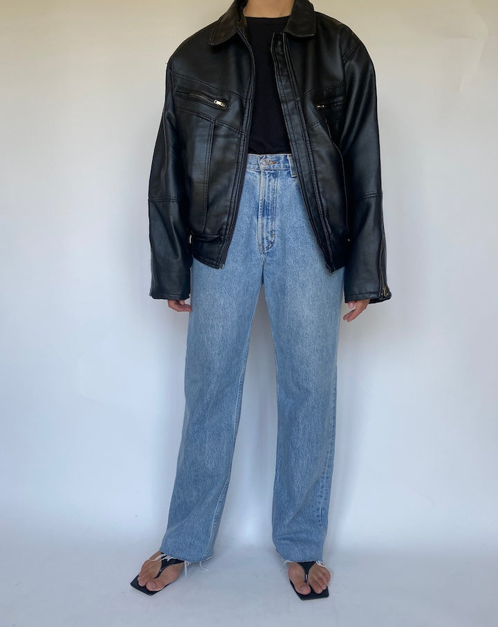 VINTAGE BLACK BOXY FAUX LEATHER JACKET 3434