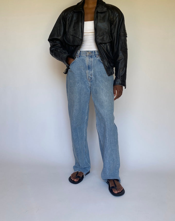 VINTAGE BLACK BOXY LEATHER JACKET 3693