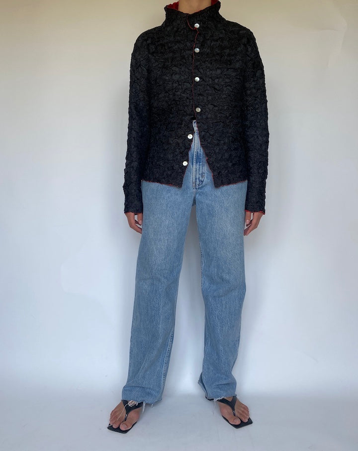 VINTAGE BLACK CRINKLE EFFECT CARDIGAN 3405