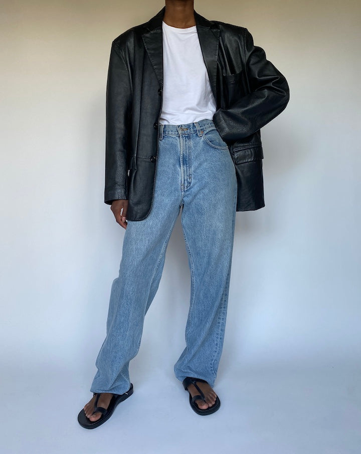 VINTAGE BLACK OVERSIZED BLACK LEATHER JACKET 3621