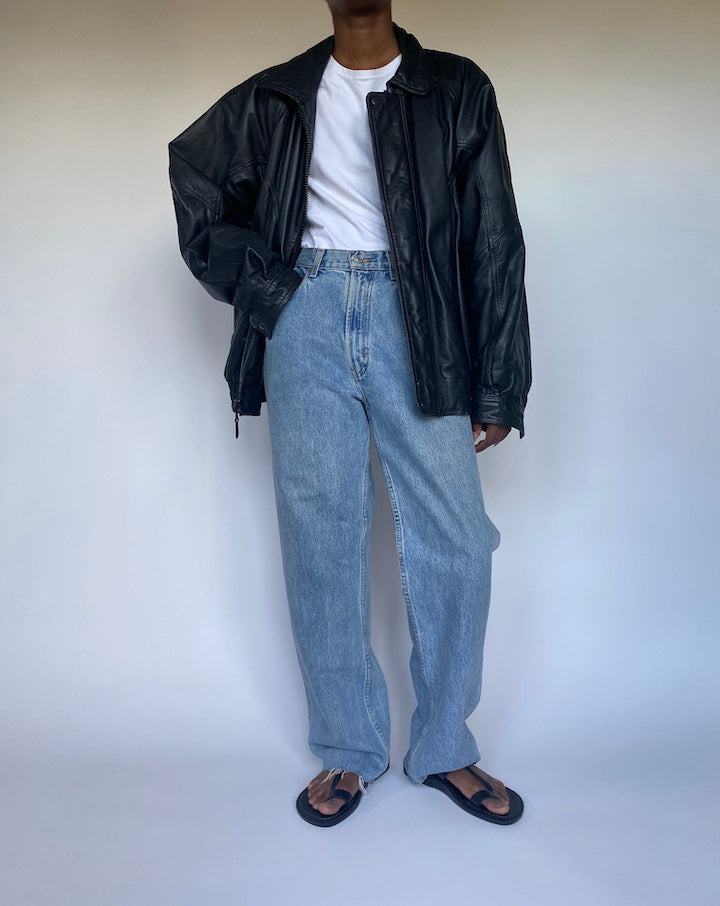 VINTAGE BLACK OVERSIZED LEATHER JACKET 3511