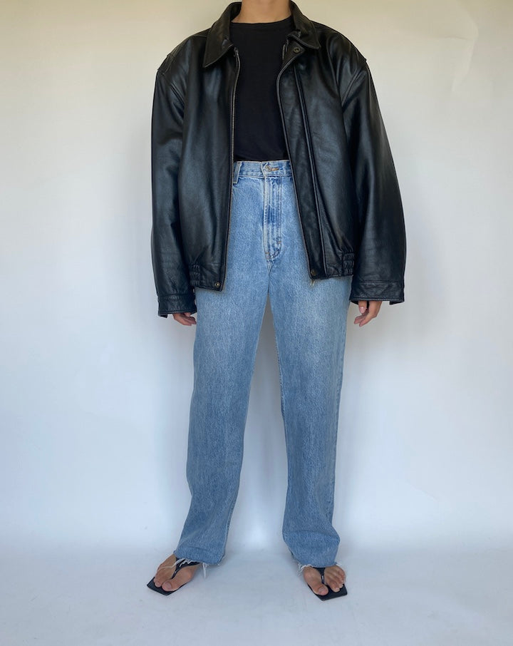 VINTAGE BLACK OVERSIZED LEATHER JACKET 3440