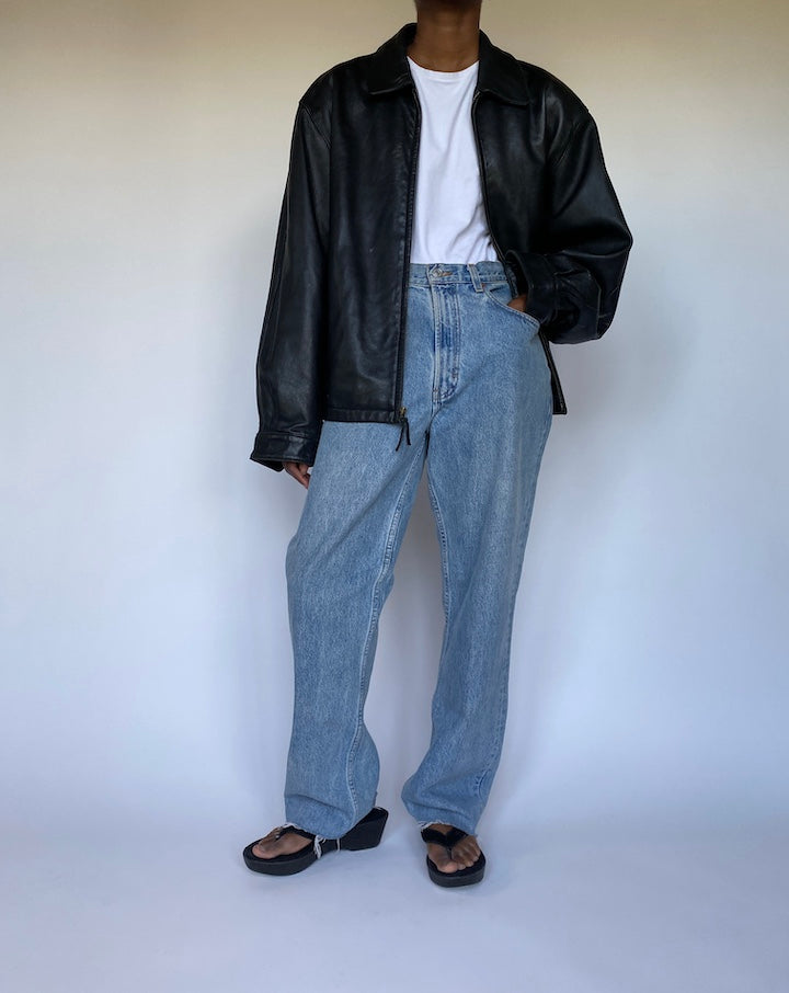 VINTAGE BLACK OVERSIZED LEATHER JACKET 3523