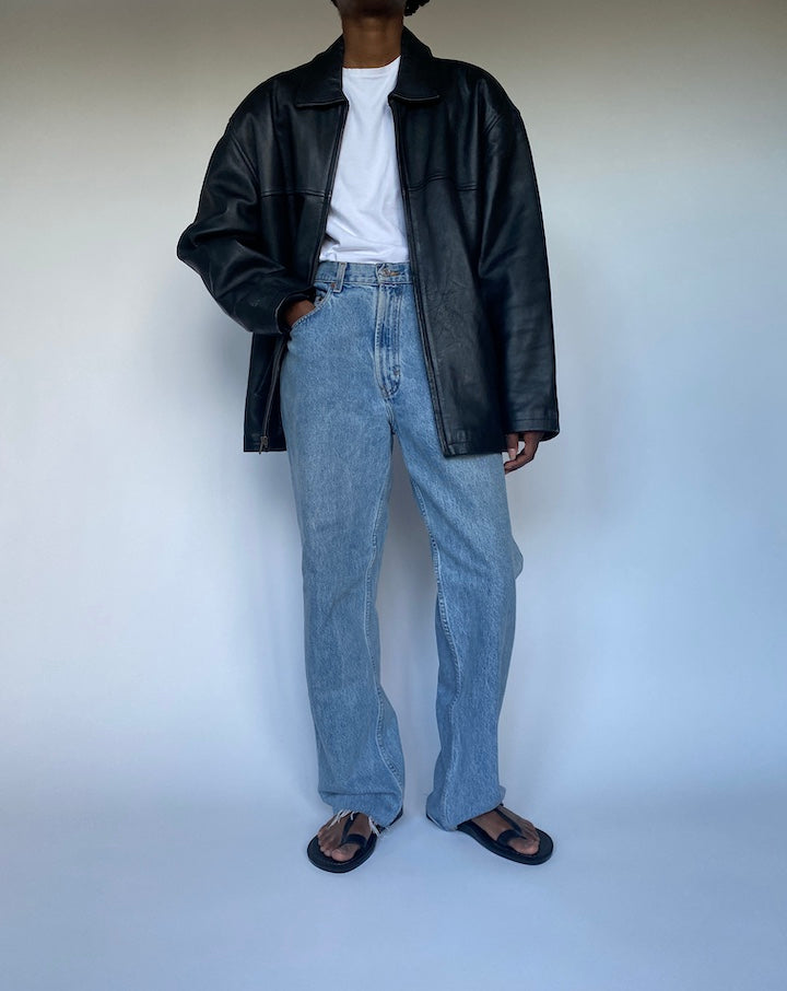 VINTAGE BLACK OVERSIZED LEATHER JACKET 3499