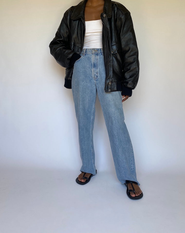 VINTAGE BLACK OVERSIZED LEATHER JACKET 3679