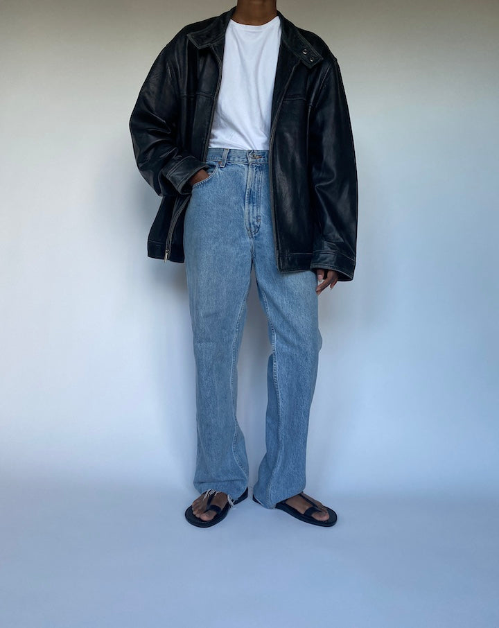 VINTAGE BLACK OVERSIZED LEATHER JACKET 3497