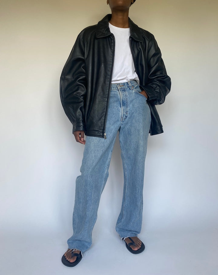VINTAGE BLACK OVERSIZED LEATHER JACKET 3674