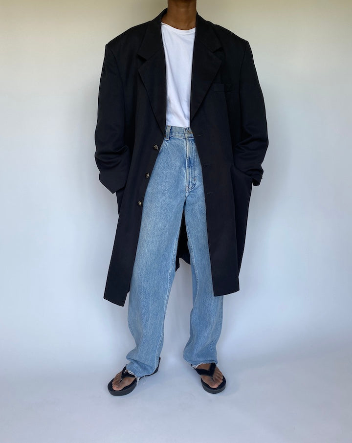 VINTAGE BLACK OVERSIZED LONG COAT/BLAZER 3578
