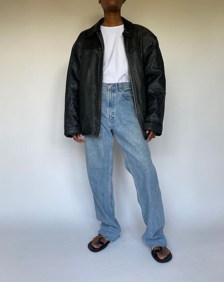 VINTAGE BLACK OVERSIZED LEATHER JACKET 3663