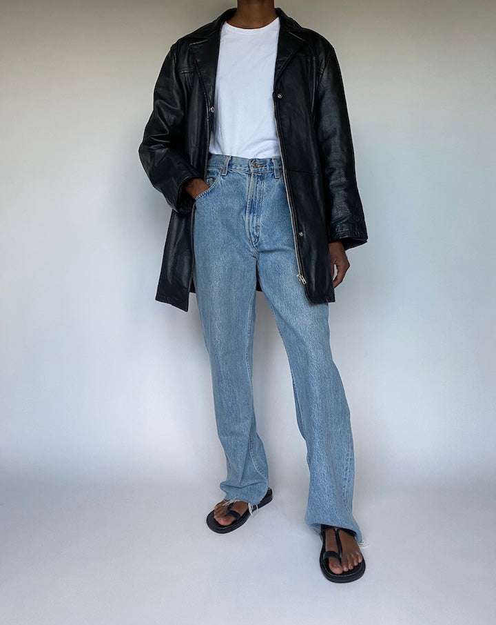 VINTAGE BLACK SHORT TRENCH LEATHER JACKET 3603