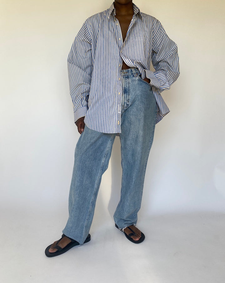 VINTAGE BLUE AND YELLOW STRIPED OVERSIZED SHIRT 3769