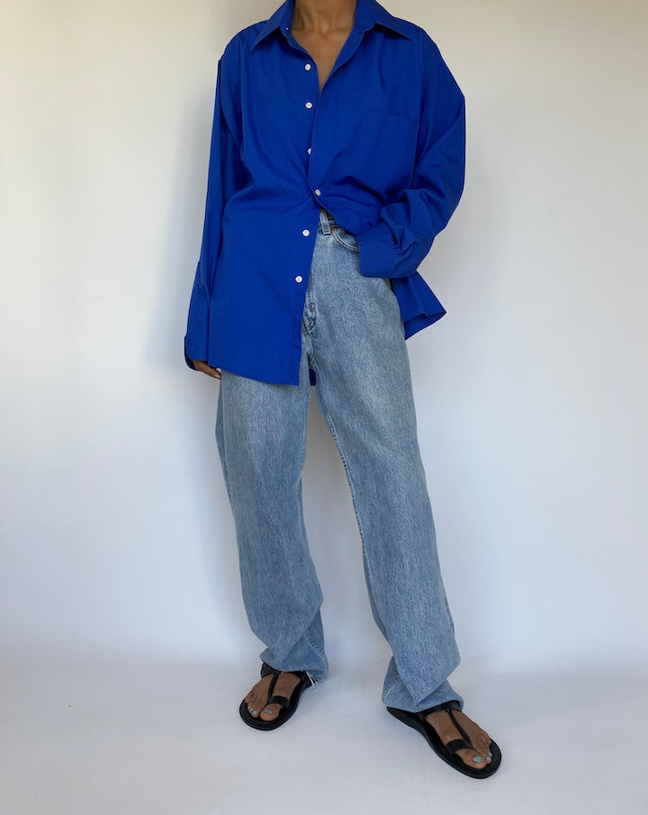 VINTAGE BLUE BUTTON DOWN LONG SLEEVE SHIRT 3259