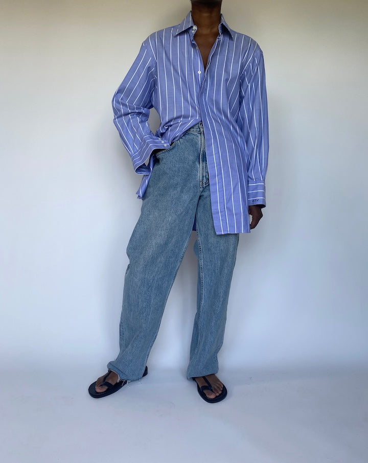 VINTAGE BLUE STRIPED BUTTON DOWN SHIRT 3556
