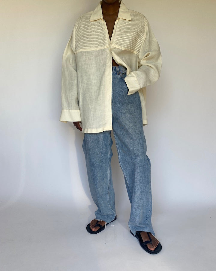 VINTAGE CREAM OVERSIZED LINEN SHIRT 3746
