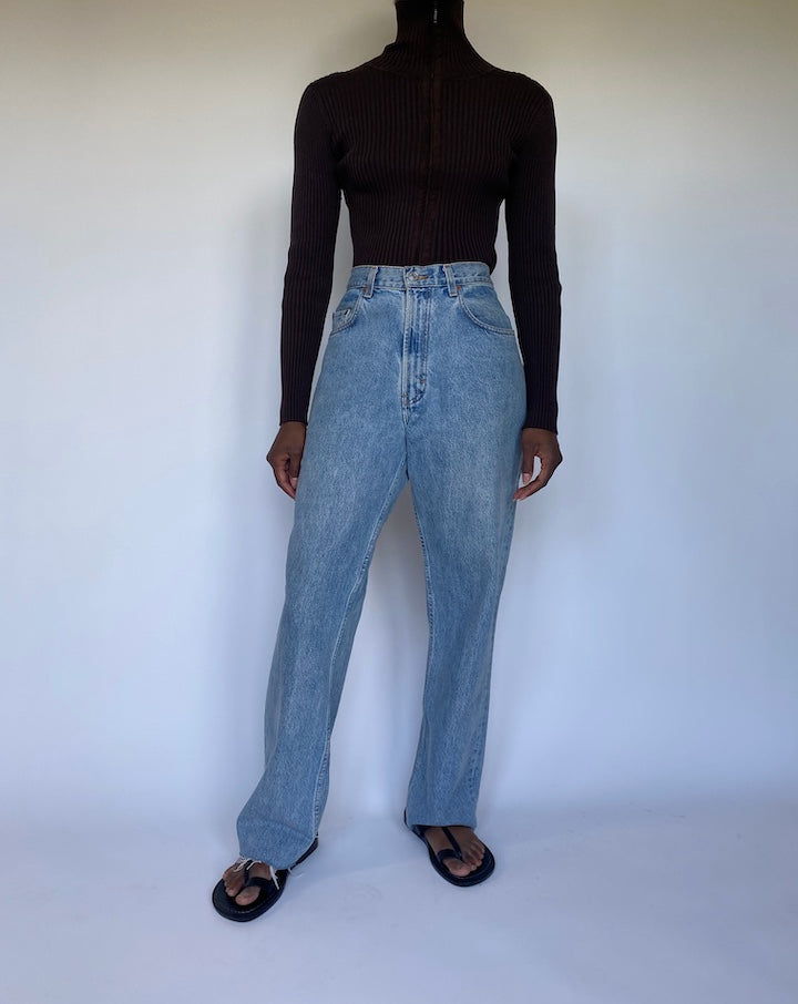 VINTAGE DARK BROWN RIBBED LONG SLEEVE SHIRT 3545