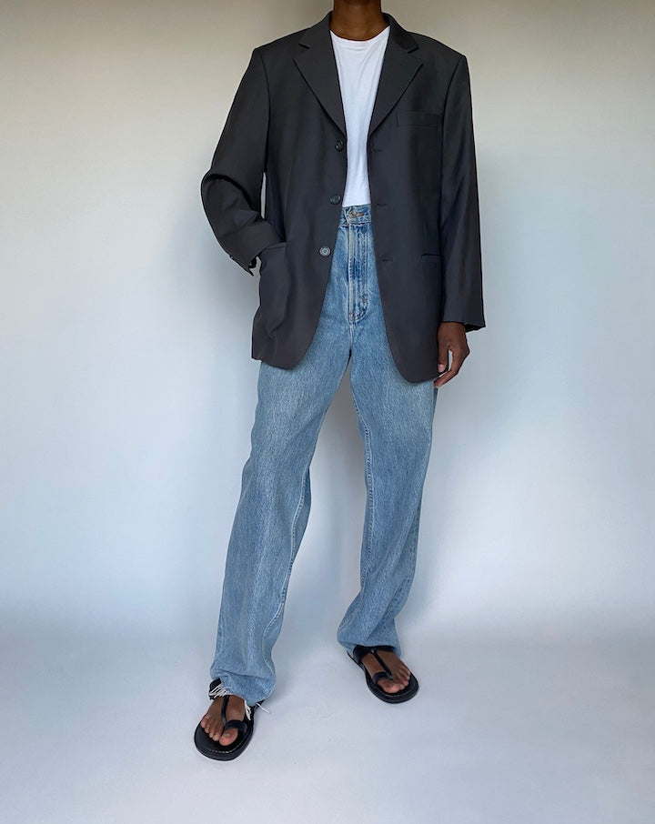 VINTAGE DARK GREY SINGLE BREASTED BLAZER 3605