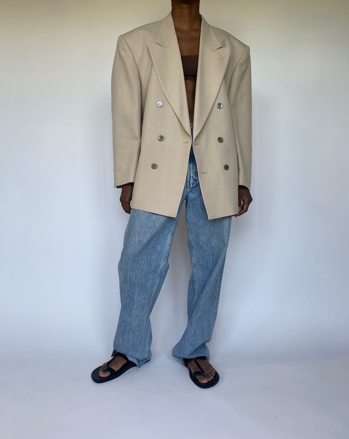 VINTAGE DOUBLE BREASTED BEIGE BLAZER 3565