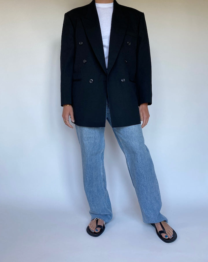 VINTAGE DOUBLE BREASTED BLACK BLAZER 3087