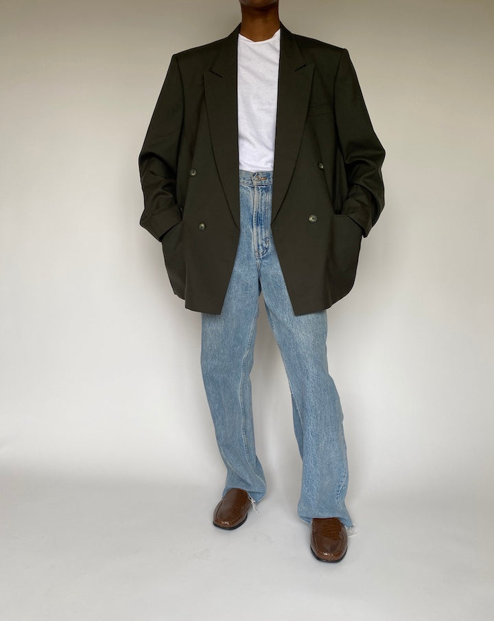 VINTAGE DOUBLE-BREASTED OLIVE BLAZER 3842