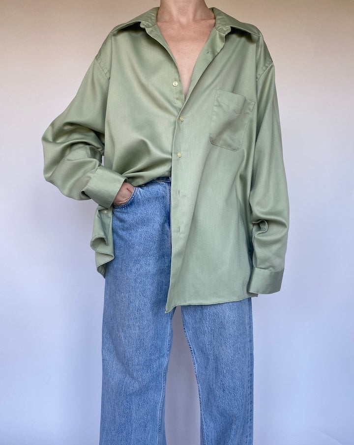 VINTAGE GREEN BUTTON DOWN LONG SLEEVE SHIRT 3461