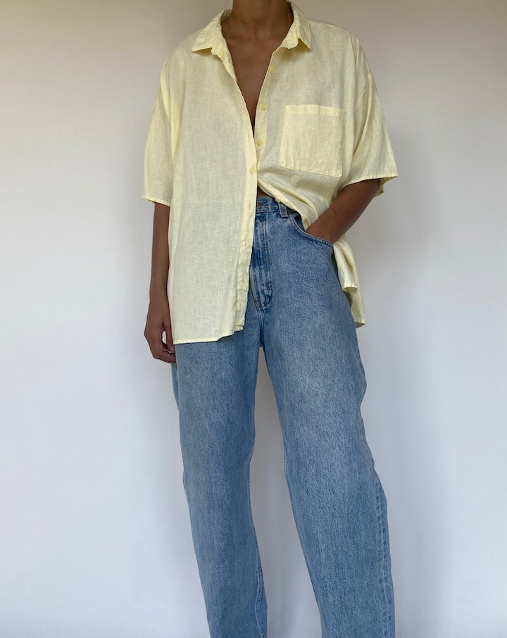 VINTAGE LIGHT YELLOW SHORT SLEEVE COTTON SHIRT 3329