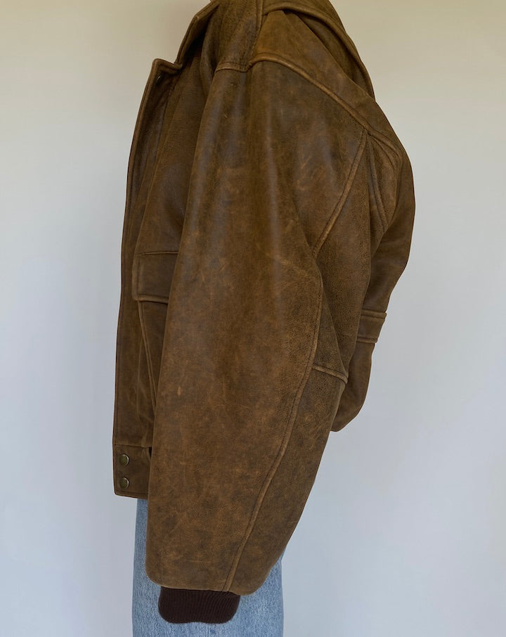 VINTAGE BOXY BROWN LEATHER JACKET 3423