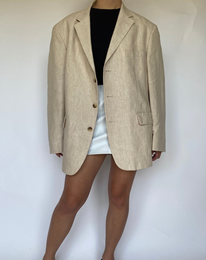 VINTAGE OVERSIZED BEIGE LINEN BLAZER 3393