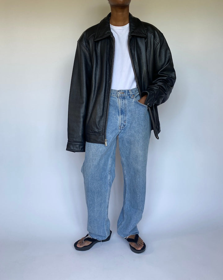 VINTAGE OVERSIZED BLACK LEATHER JACKET 3584