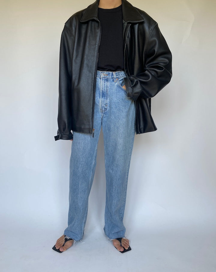 VINTAGE OVERSIZED BLACK LEATHER JACKET 3416