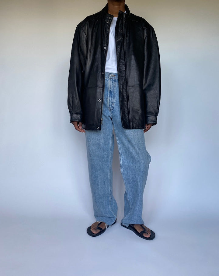 VINTAGE OVERSIZED BLACK LEATHER JACKET 3515
