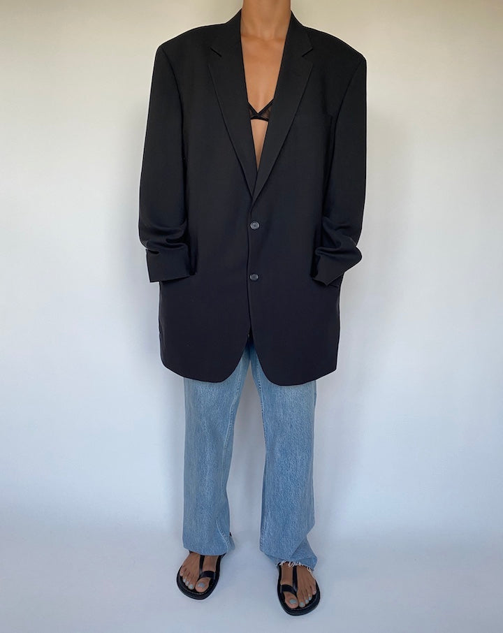 VINTAGE OVERSIZED BLACK WOOL BLAZER 1536