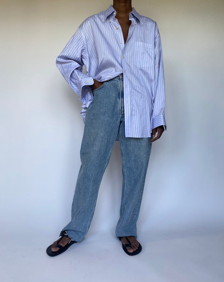 VINTAGE OVERSIZED BLUE STRIPED BUTTON DOWN SHIRT 3550