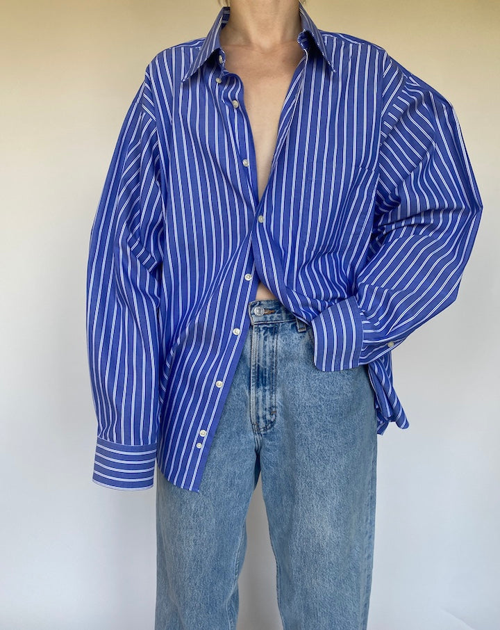 VINTAGE OVERSIZED BLUE STRIPED SHIRT 3479