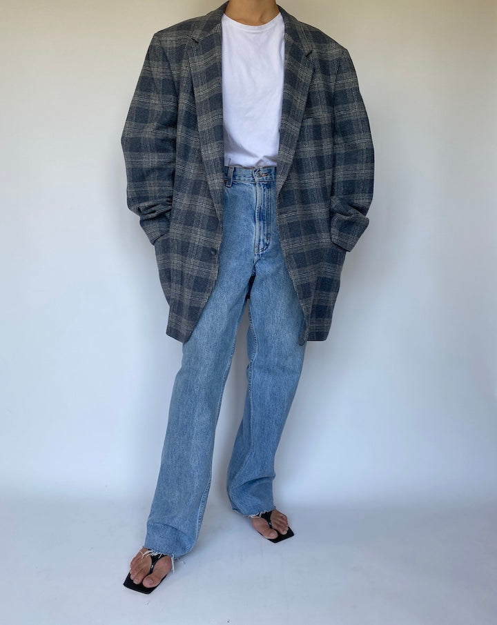 VINTAGE OVERSIZED CHECKED WOOL BLAZER 3350