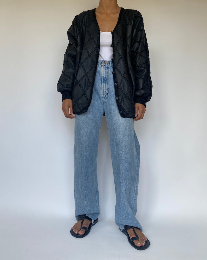 VINTAGE OVERSIZED CROCHET LEATHER JACKET 3301