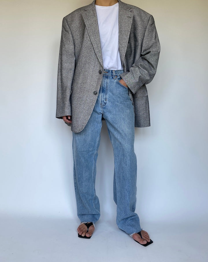 VINTAGE OVERSIZED GREY SILK BLAZER 3354