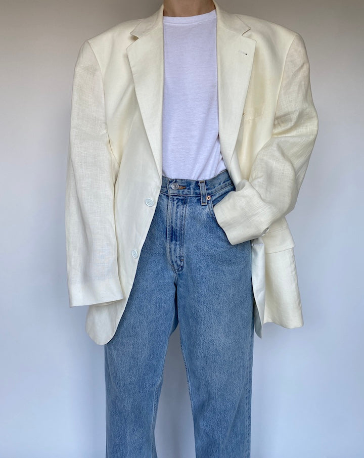 VINTAGE OVERSIZED OFF WHITE LINEN BLAZER 3453