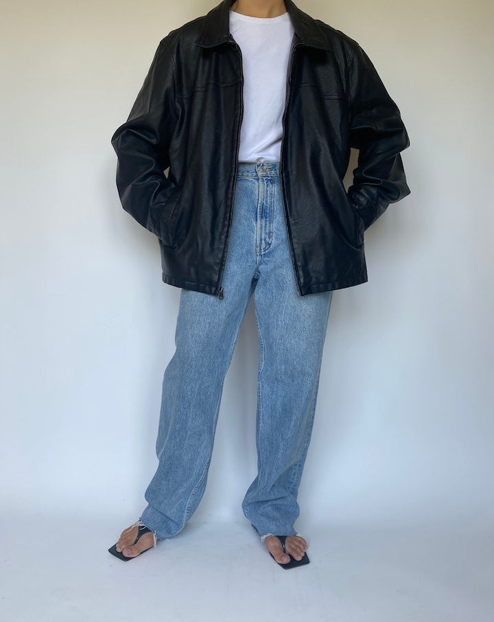 VINTAGE OVESIZED BLACK LEATHER JACKET 3362