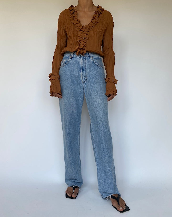 VINTAGE PLEADED LONG SLEEVE BLOUSE 3318