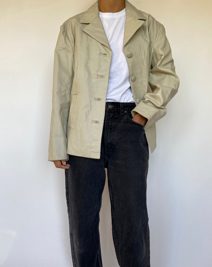 LIGHT BEIGE LEATHER JACKET 1512-3