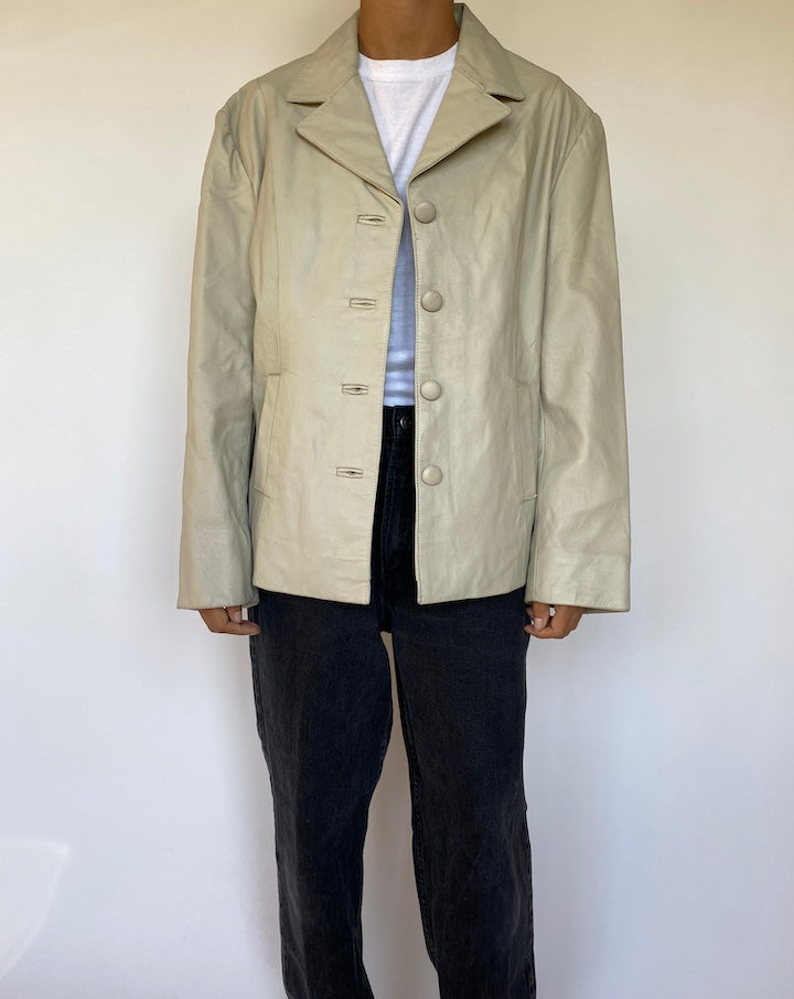 LIGHT BEIGE LEATHER JACKET 1512-4