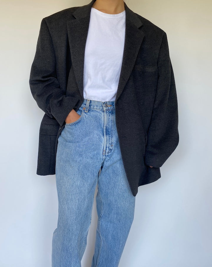 VINTAGE DARK GREY OVERSIZED BLAZER 3348