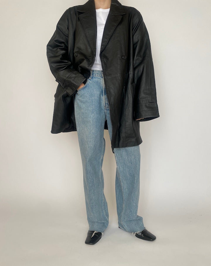 VINTAGE OVERSIZED BLACK LEATHER JACKET 4477