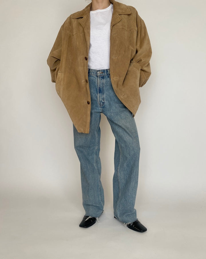 VINTAGE BEIGE OVERSIZED SUEDE LEATHER JACKET 4614