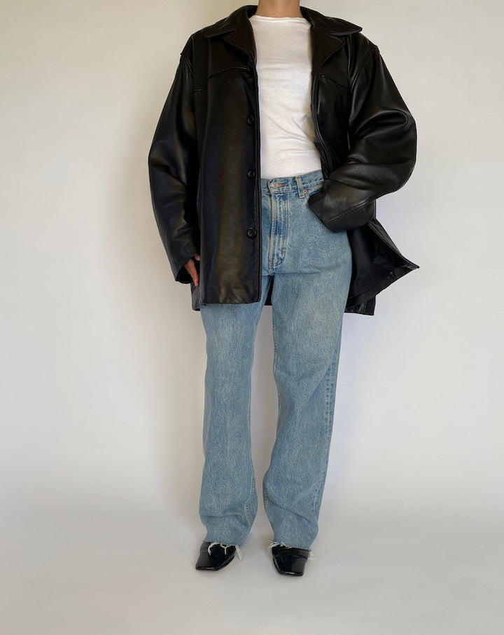 VINTAGE OVERSIZED BLACK LEATHER JACKET 4531