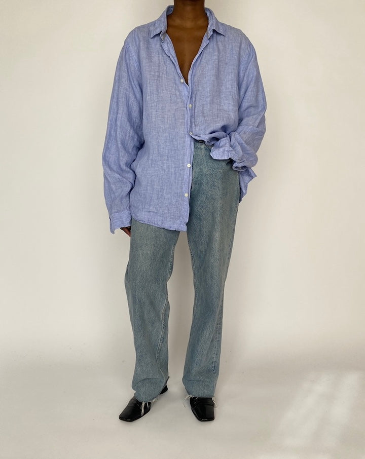 VINTAGE BLUE OVERSIZED LINEN SHIRT 4588