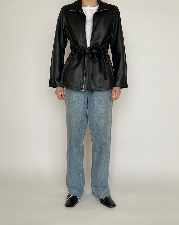 VINTAGE BLACK SHORT TRENCH LEATHER JACKET 4616